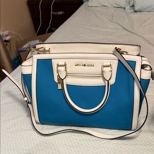 Michael Kors Teal and Cream Satchel